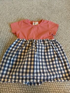 Girls' Rust Pink Tee Bodice with Navy Gingham Skirt Casual Dress